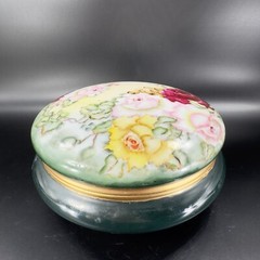 Vintage Limoges Porcelain Large Round Jar Box Hand Painted Container France Vtg