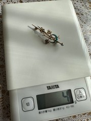 British 10k Antique Brooch Shamrock & Turquoise Moon Edwardian Style