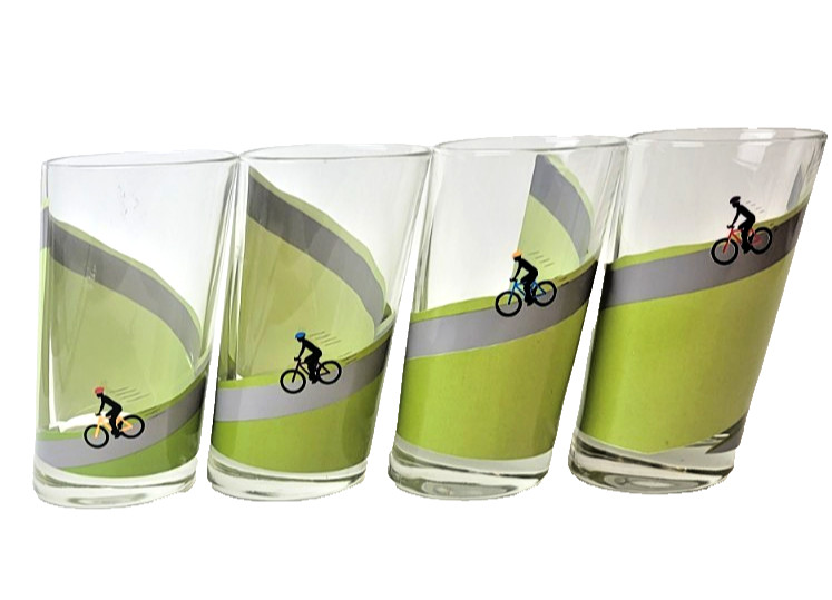 CYCLING 10 oz Tumblers 5.25″, Slanted Fun Shape, Graphics Cycling Down a Hill, B