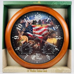 Retired Bass Pro Shops 16” Weather Station Clock US Flag Wild Hunting Fishing