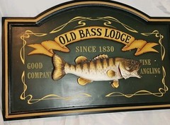 Old Bass Lodge Plaque 3D Fish Wall Mount Cabin Garage Man Cave Decor 27″x18