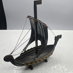 Viking Ship Iron Model Copper Brass 4 1/2″ Long Norway Vintage Travel Souvenir
