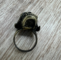 Large Rocker Bronze Ring with Skull and Horns Antique Ancient Rare