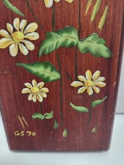 Set of 2 70s VTG Hand Painted Signed Floral Wood Plaques Cottagecore Boho MCM