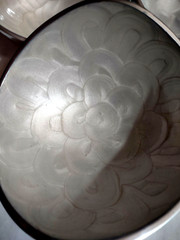 3 VTG Silver Tone Metal Small Serving Bowls White Iridescent Lining Modernist
