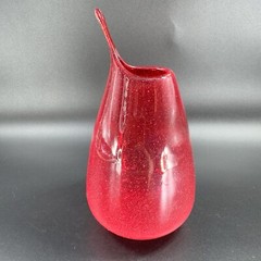 Hand Blown Studio Art Glass Vase Hand Made Glassware Vessel Red Open Top Vase