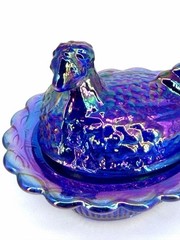 Mini AND Medium Carnival Cobalt Blue Mosser Hen on Nest Salt Cellar / Trinket