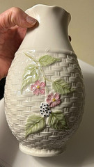 Irish Belleek “Summer Briar” Basketweave 7.5″ Tall Vase 1999 Black Mark Vintage