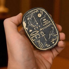 Ancient Egyptian Antiques Stone Scarab with pharaonic symbols Statue Figurine BC