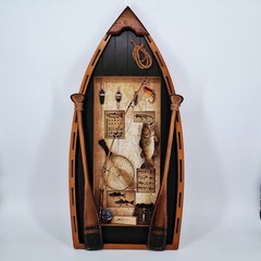 Fisherman’s Wooden Row Boat Bass Cabin Hanging Wall Art Decor