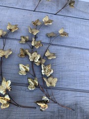 Vintage MCM Brass & Copper Tone Ivy Leaf Wall Art Set of 5 Metal Botanical Decor