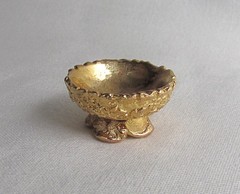 Vintage Gold Plated Egg Holder Display Stand – Heavy Ornate Footed .75″ x 1.25″