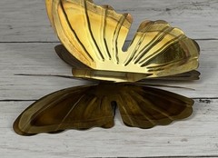 Vintage Torched Metal Butterfly Hanging Wall Art Decor MCM Gold Tone Set of Two