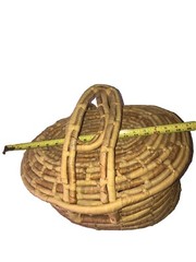 Large Rattan 😊 Wicker Brown Lidded Basket With Handles Fun