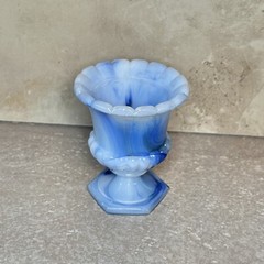 Akro Agate Blue White Slag Glass MCM Air Plant 3″ mini Vase 764 Toothpick Urn