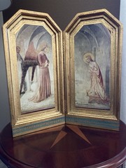 VTG Neiman Marcus Gold Leaf Folding Hinged Diptych Panels; “Annunciation”; ITALY