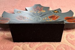 Vintage Norwegian Nordic Blue Rosemaling Wood Candle Holder Candelabra Folk Art