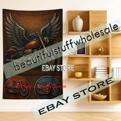 Motorcycle tapestry biker americana wall art room decor 39X59 in