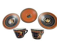 Lot/5 pcs. Vintage 1952-Greek Mythological Pottery Demitasse 2 Cups & 3 Saucers