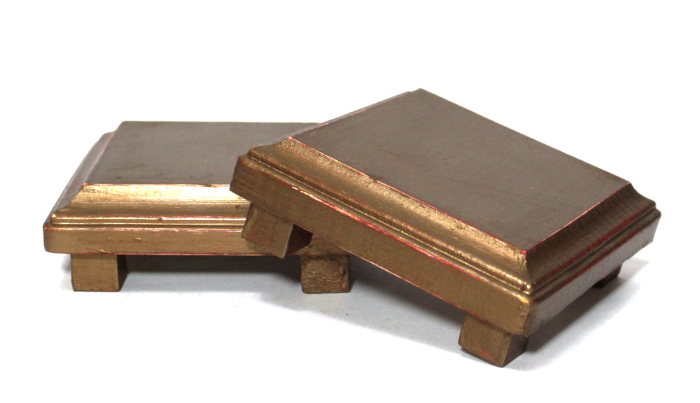 Wood Risers Square Display Stands Metallic Gold Footed Set 2