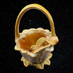 Glazed Art Pottery Brown Majolica Butterfly Basket Planter 8”T 6”W