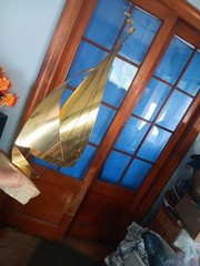 Vintage MCM Brass Nautical Sculpture Metal Sailboat Boat 18”+Stone Signed Demott
