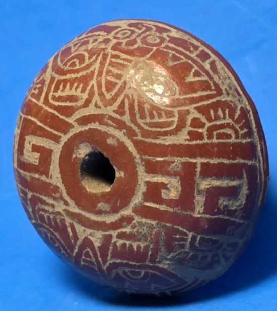 PRE-COLUMBIAN MIXTEC DECORATED CERAMIC SPINDLE WHORL