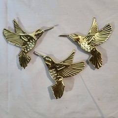 3 Vintage Brass Hummingbirds Home Interior Wall Hanging Art Decor Nature Birds