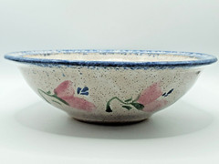 Parsley Pottery Magnolia Serving Bowl Signed Sponged Pink Florals