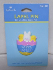 1990s Hallmark Easter Spring Plastic Lapel Pin Bunny & Chicks in Decorated Egg