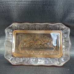 Vintage Tiara Indiana Glass Plate Tray Orange Pink The Last Supper Glass Dish