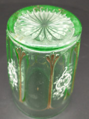 Antique Green White Enameled White Design Tumbler Gold Detail