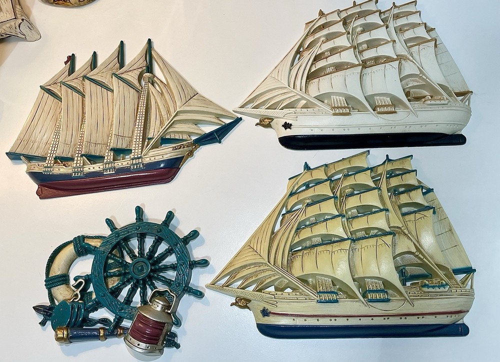 Vintage Burwood Nautical Clipper Ship Wall Plaque Set – Set of 4 – Made in USA