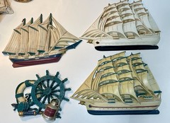 Vintage Burwood Nautical Clipper Ship Wall Plaque Set – Set of 4 – Made in USA