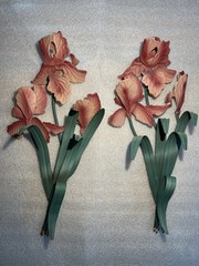 Vintage Toleware Metal Iris Pair
