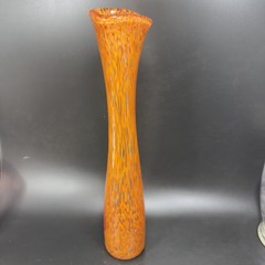 2004 Hand Blown Art Glass Vase Vessel Orange Red Spots Artist Signed Vase VTG