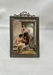 Hutschenreuther Porcelain Plaque Brass Frame Wagner Kunst Bringt Gunst KPM Style