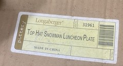 Longaberger Top Hat Snowman Mug and Luncheon Plate Set. New In Original Box