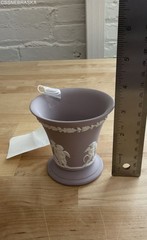 Wedgwood Lavender Jasperware Vase Cherubs Oak Leaf Border 4 Inch Vintage