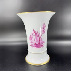 1975 Hochst German Vase Magenta House Church with Gold Trim Germany Porcelain