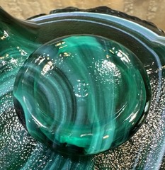 Vtg Imperial Glass GREEN SWIRL ROSE FLORAL Footed Bowl Compote Ruffled Rim