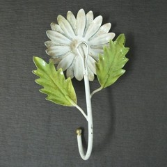 Vintage MCM Tole Painted Metal DAISY Floral Wall Hook Italy BOHO Flower Toleware