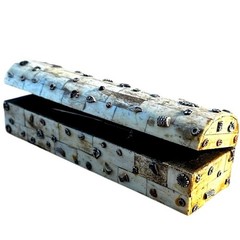 Rare Bone Tile Vintage Metal Embellishments 9 x 3 Artisan Trinket Box India