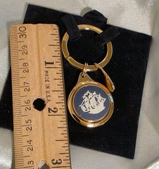 WEDGWOOD BLUE JASPER WARE NAUTICAL BLUE SHIP KEY RING NIB