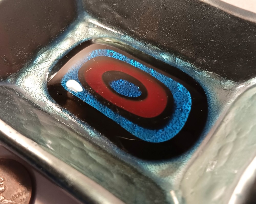 ’60s MCM ITALY vtg enamel ring dish arts & crafts copper laurana blue eye coin