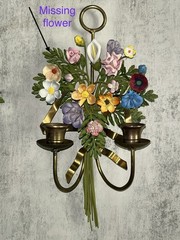 Vintage Italian Tole 13” Flower Wall Sconce (Set Of 2)