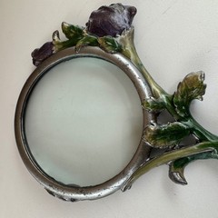 Art Nouveau Style Handheld Magnifying Glass Floral Rhinestone Enamel Rose Decor