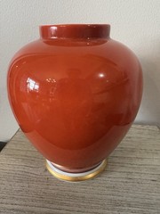Vtg Fitz & Floyd Medallion d’Or Burnt Orange Gold White FF2 Ginger Jar Vase 6”