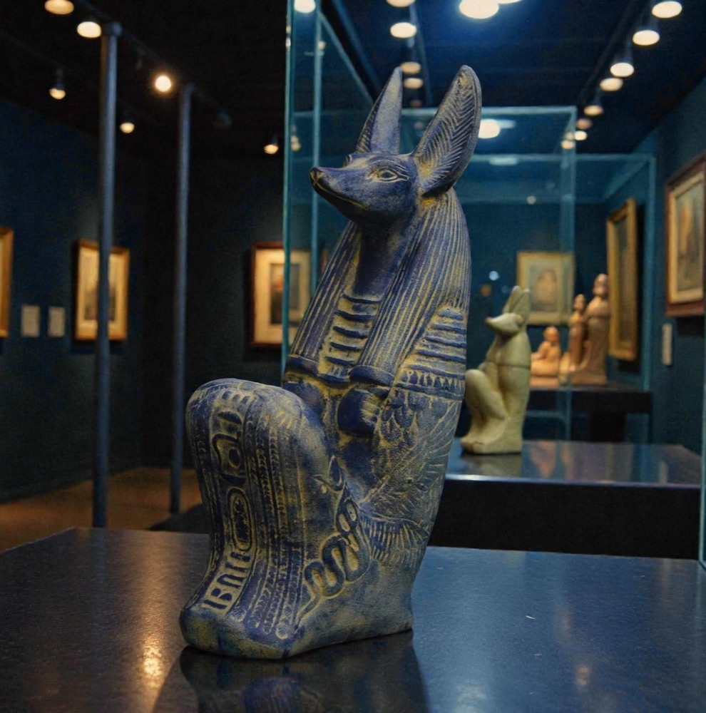EGYPTIAN ANTIQUE STATUE RARE EGYPTIAN ANTIQUITIES OF GOD ANUBIS PHARAONIC BC