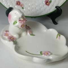 VTG Avon 1985 bunny trinket dish WEISS BRAZIL&Avon Bunny Collection plate7″ 1994